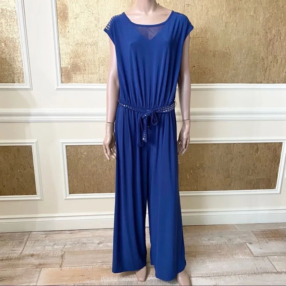 Ashley Stewart blue stubs decor jumpsuit 14/16